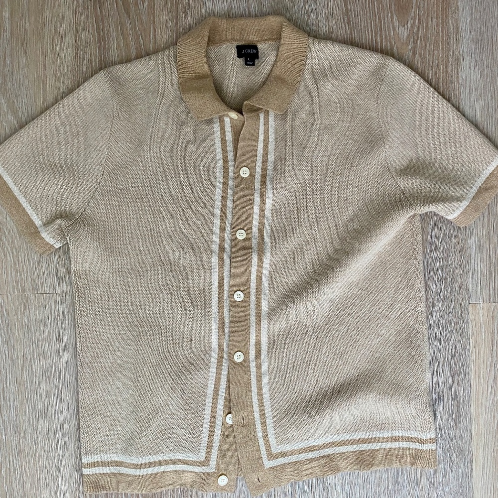 POLO Short Sleeve Sweater Polo, Mens L, Tan